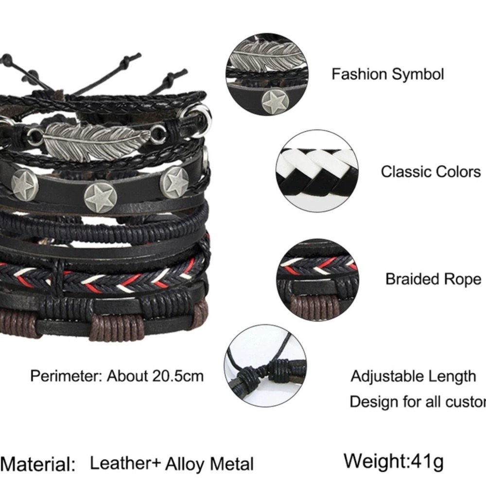 Leather Leaf Feather Multilayer Leather cuff - Picture 3 of 5